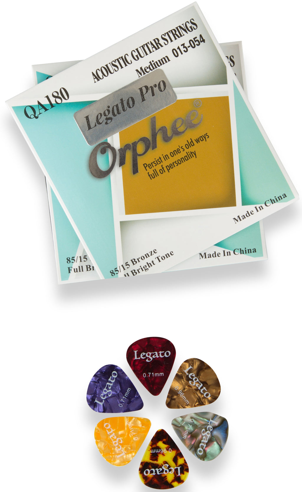 Legato Pro Acoustic Guitar Strings Medium 13-54 (2 Sets) Nano-Coated 85/15 Bronze Bundle W/ 6 Guitar Picks
