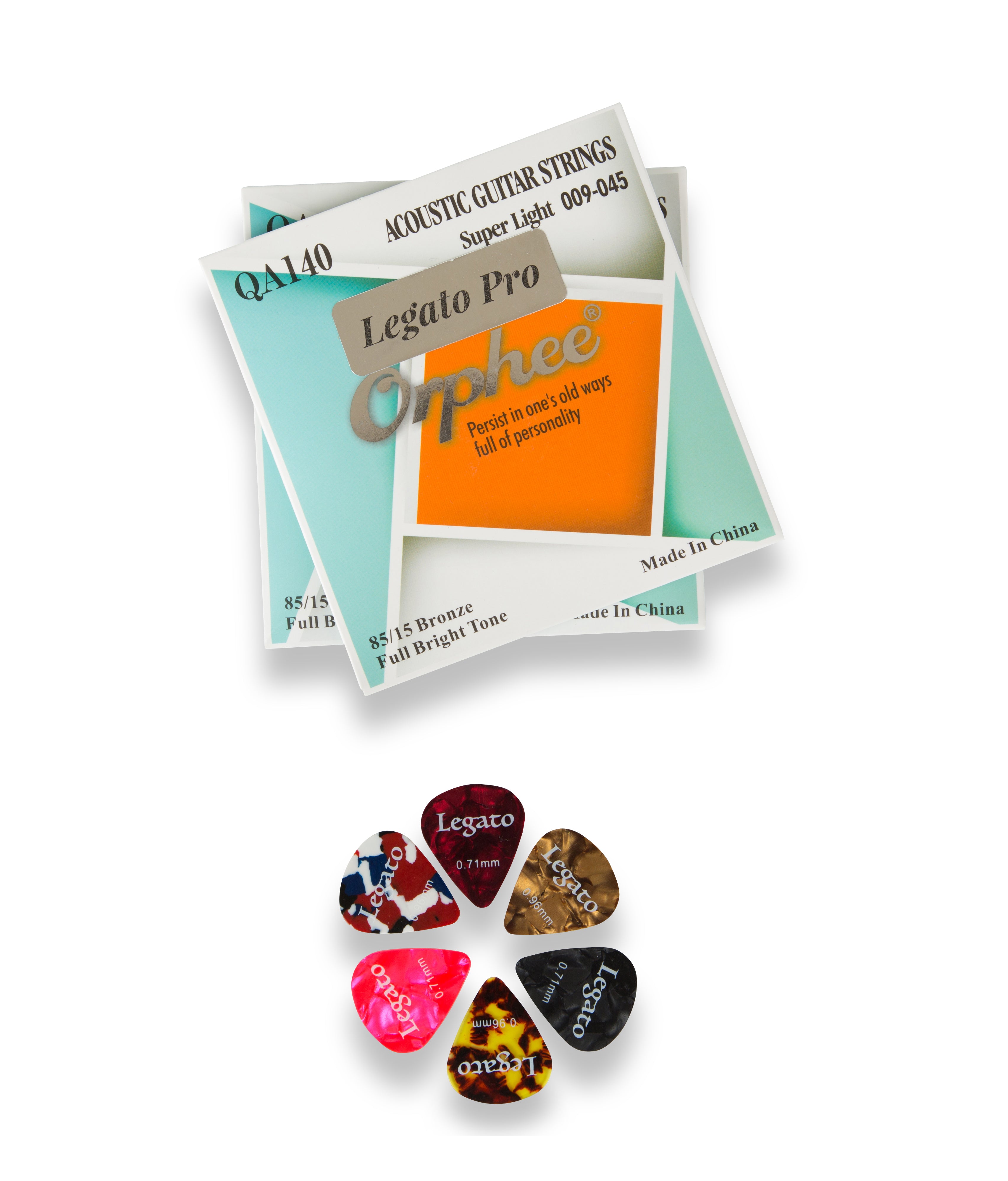 Legato Pro Acoustic Guitar Strings Super Light 9-45 (2 Sets) Nano-Coated 85/15 Bronze 6 Guitar Picks